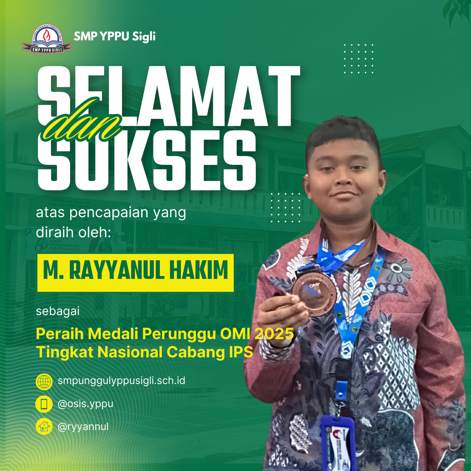 Gambar Siswa SMP YPPU Sigli, Raih Juara 3 Nasional IPS OMI 2025